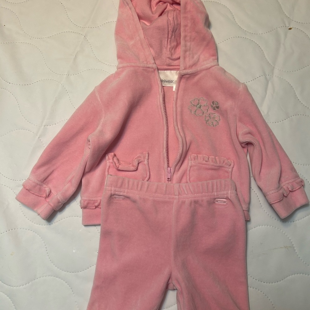 Miniwear Pink Velour Hoodie Set
